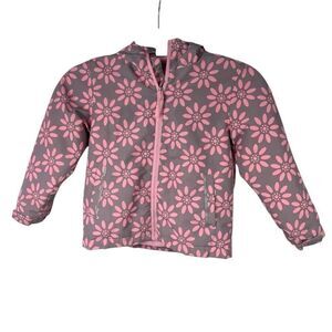 M2C Girls Pink Gray Floral Hooded Rain Spring Jacket 4T